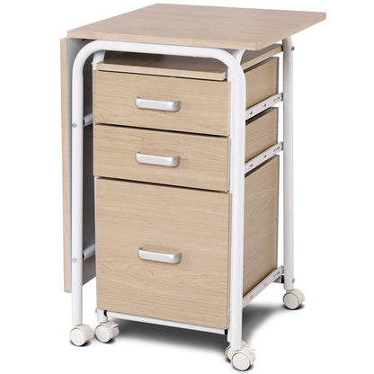 Tangkula Folding Computer Desk with 3 Drawers, Mobile Home Office Desk, Portable Laptop Desk Writing Table, Space Saving Compact Desk for Small Spaces, Dorm, Apartment