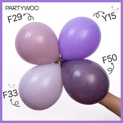 PartyWoo Dusty Purple Balloons 100pcs Different Sizes Pack of 18 12 10 5 Inch Lavender Lilac Boho Neutral Balloon Arch Kit for Baby Shower Graduation Cat Tornado Birthday Party Decorations Purple-F33