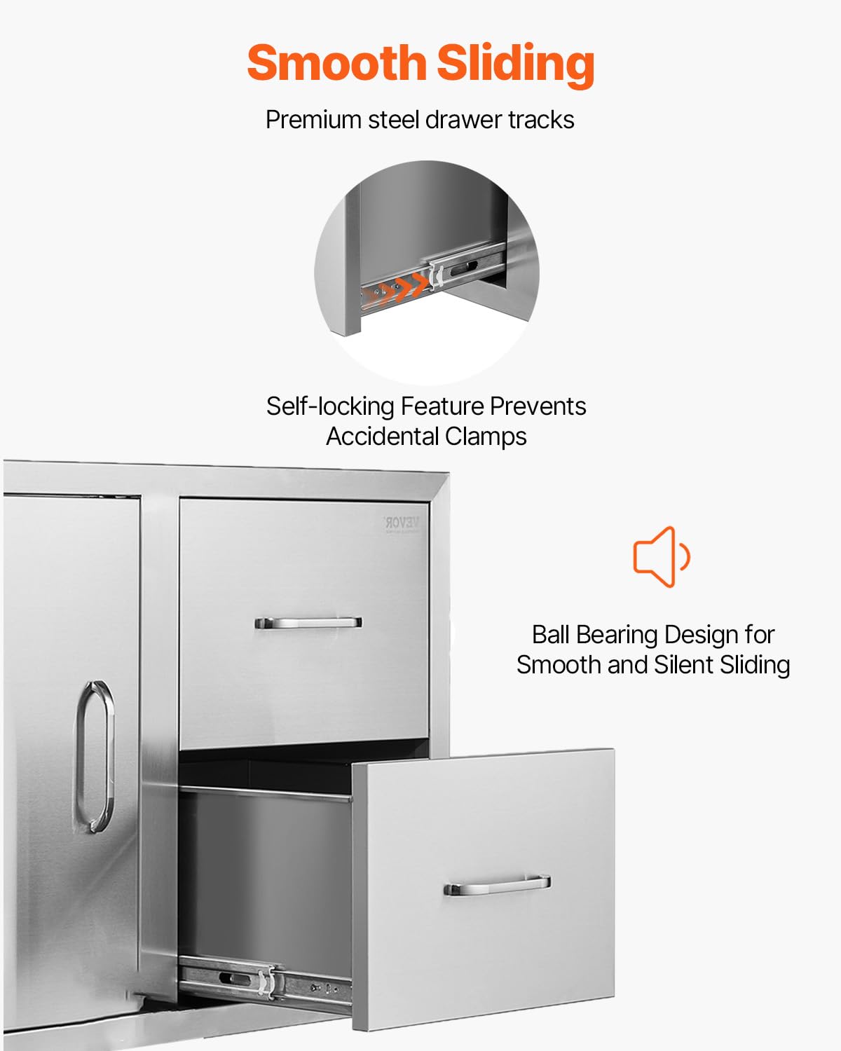 VEVOR Outdoor Kitchen Door Drawer Combo, 32.5"Wx21.7"Hx20.5"D, Access Door Double Drawers with Paper Towel Rack, BBQ Island Drawers with Stainless Steel Handles, 30.7"Wx20"Hx21"D Cutout Size