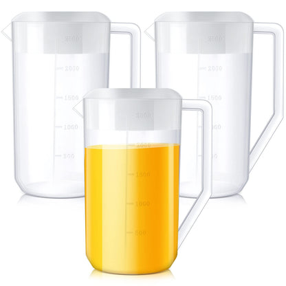 3 Pcs 0.67 Gallon 2.5 Liter Water Pitcher Set Plastic Pitcher with Lid Measurement 3 Position Lid for Hot Cold Drinks Lemon Juice Beverage Ice Tea Dishwasher Safe, 85 Oz (Clear and White)