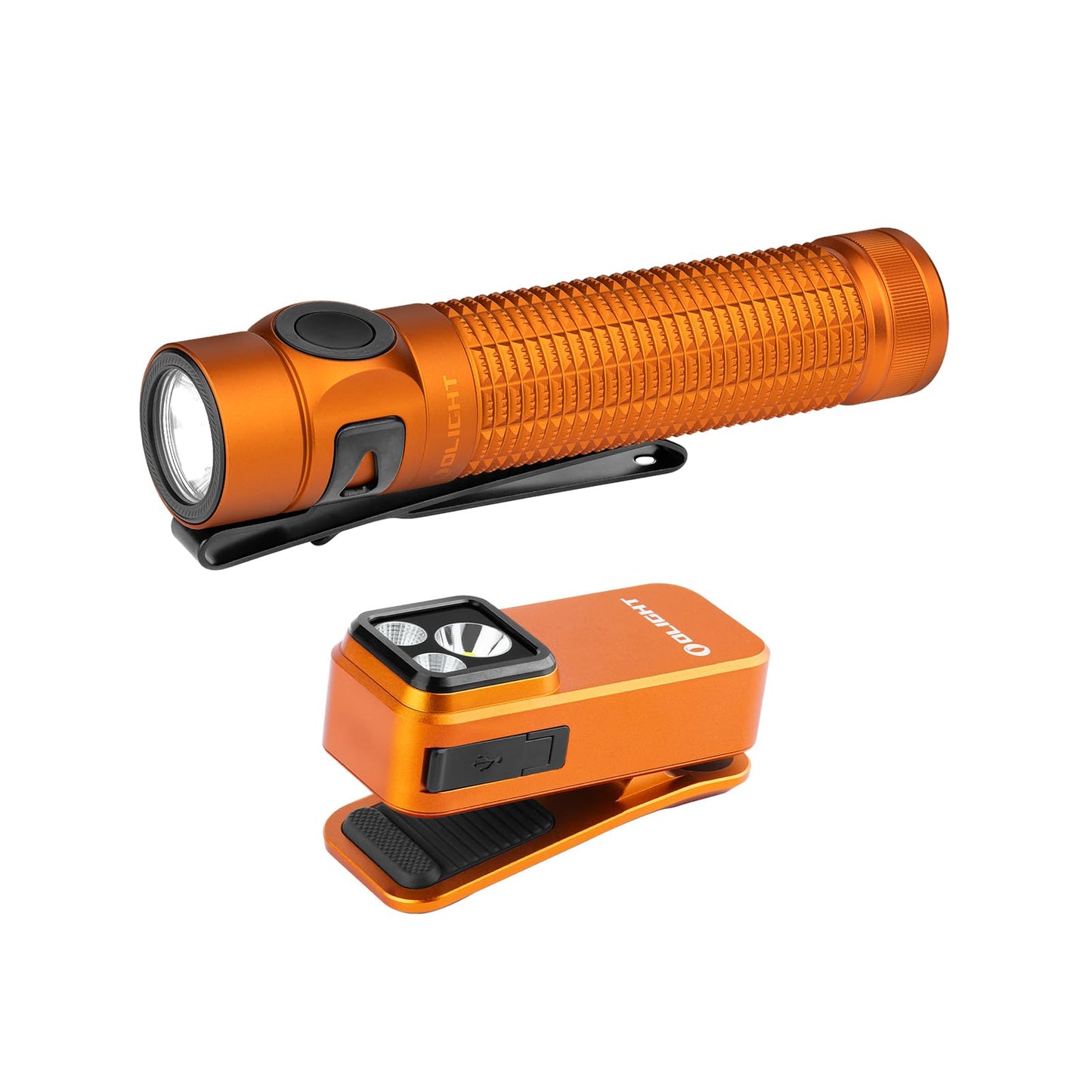 OLIGHT Baton4 Pro EDC Flashlight Rechargeable, 1600 Lumens Small Pocket Flash Light with Magnetic & USB-C Charging and Tail Switch Bundle with Oclip Pro S Clip-on Light, 600 lms Type-C with White LED,
