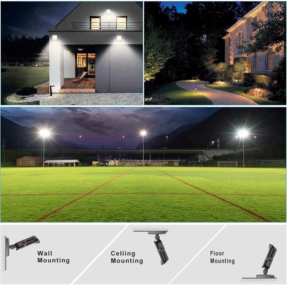 Lightdot 4Pack 200W LED Flood Light Outdoor with Knuckle, 100-277V【Driver Equipped, 5 Years】 IP65 Waterproof 28000LM, 5000K Daylight [Eqv. to 800HPS/WH] Dusk to Dawn Photocell Sensor-Brown