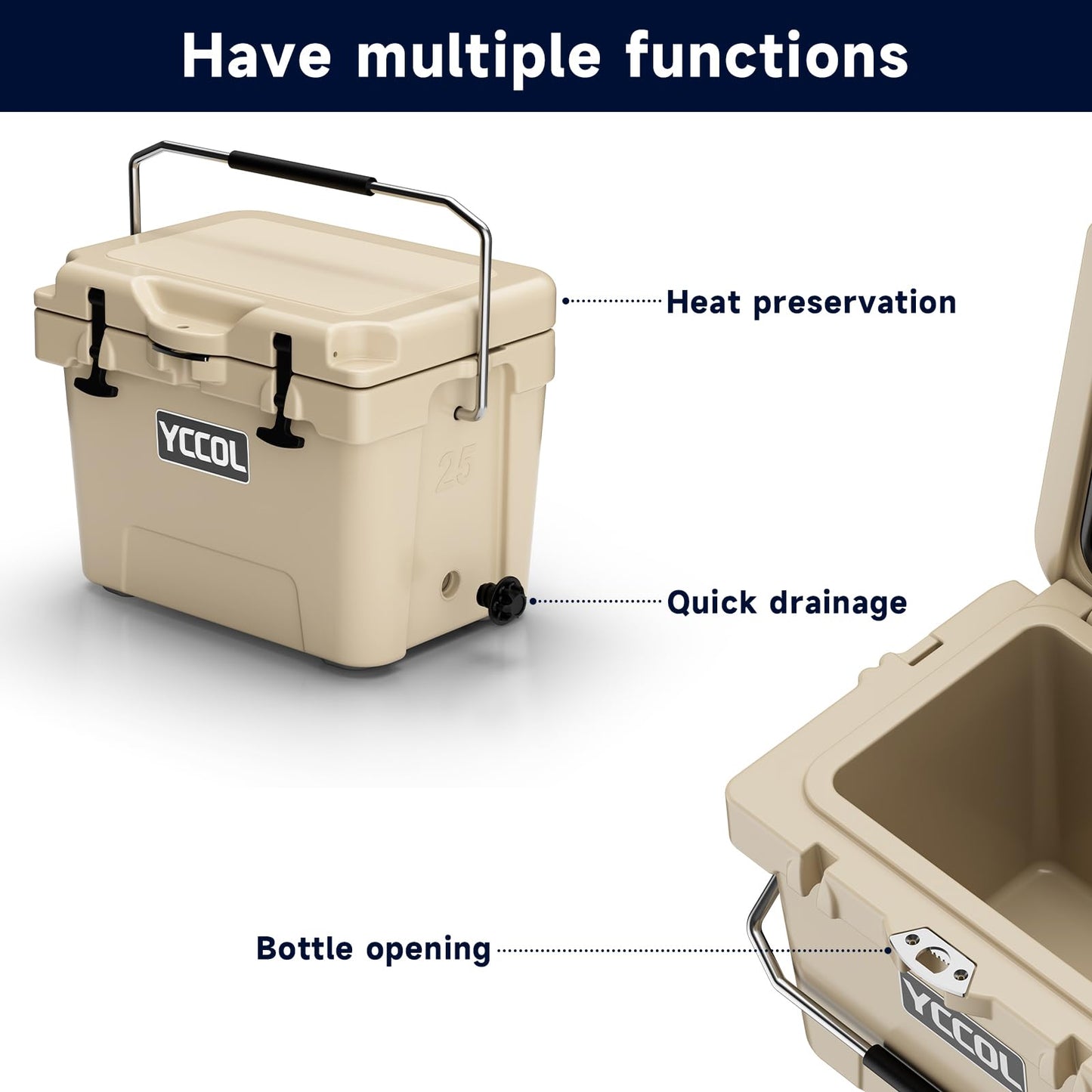 27 Quart Insulated Cooler - 72+ Hours Ice Retention, Large Capacity Cooler with Built-in Bottle Opener, Leak-Proof, Portable for Camping, Beach, Fishing, Barbecues & Outdoor Activities