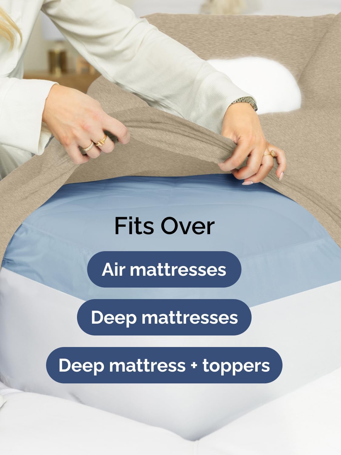 Skiennix Extra Deep Queen Sheet Set | 6-Piece Breathable Cooling Bedding - Soft, Wrinkle-Free Heathered Beige