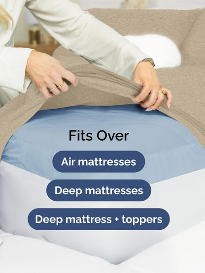 Skiennix Extra Deep Queen Sheet Set | 6-Piece Breathable Cooling Bedding - Soft, Wrinkle-Free Heathered Beige
