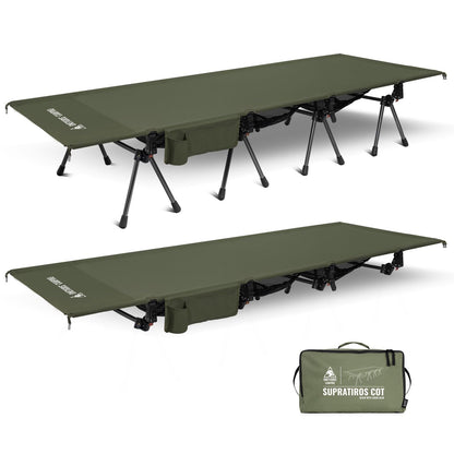 ONETIGRIS SUPRATIROS Extra Large Camping Cot, Height Adjustable Oversized Sleeping Cot with Extending Legs for Camping, Car Trips, Truck, Beach, Office Nap, Sturdy Supports Up to 400lbs (Ranger Green)