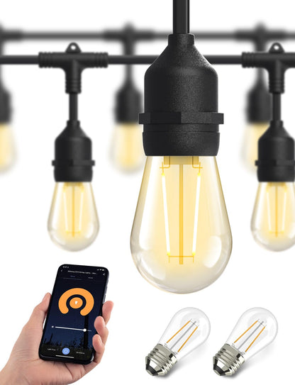 XMCOSY+ Smart LED String Lights for Outside 144Ft with 45 Dimmable Edison Bulbs Waterproof Shatterproof