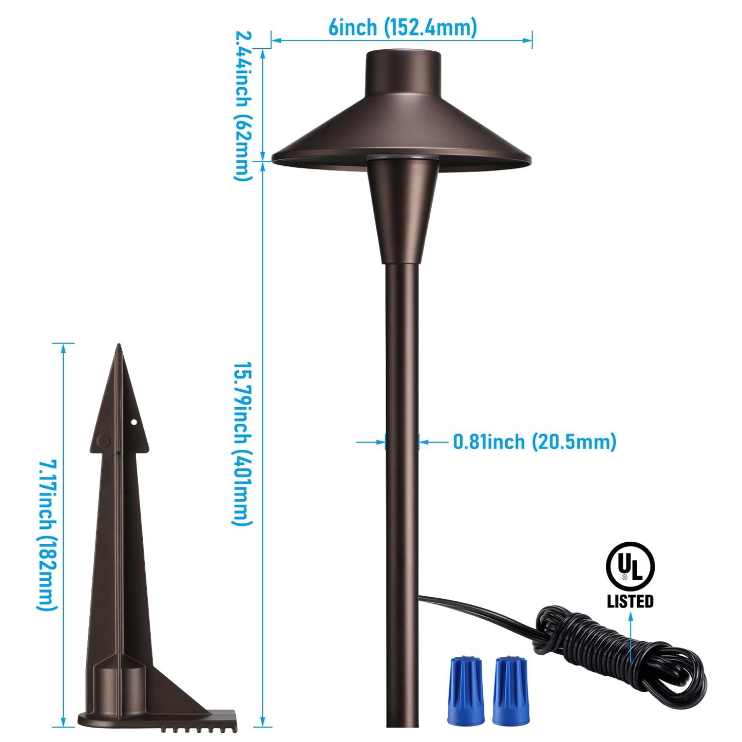 LEONLITE Update 5CCT Low Voltage Pathway Lights, LED Landscape Path Lights, 1800/2700/3000/4000/5000K, Hat Shape Head, 12-24V AC/DC, IP65 Outdoor Walkway Light, Oil Rubbed Bronze Aluminum, Pack of 6