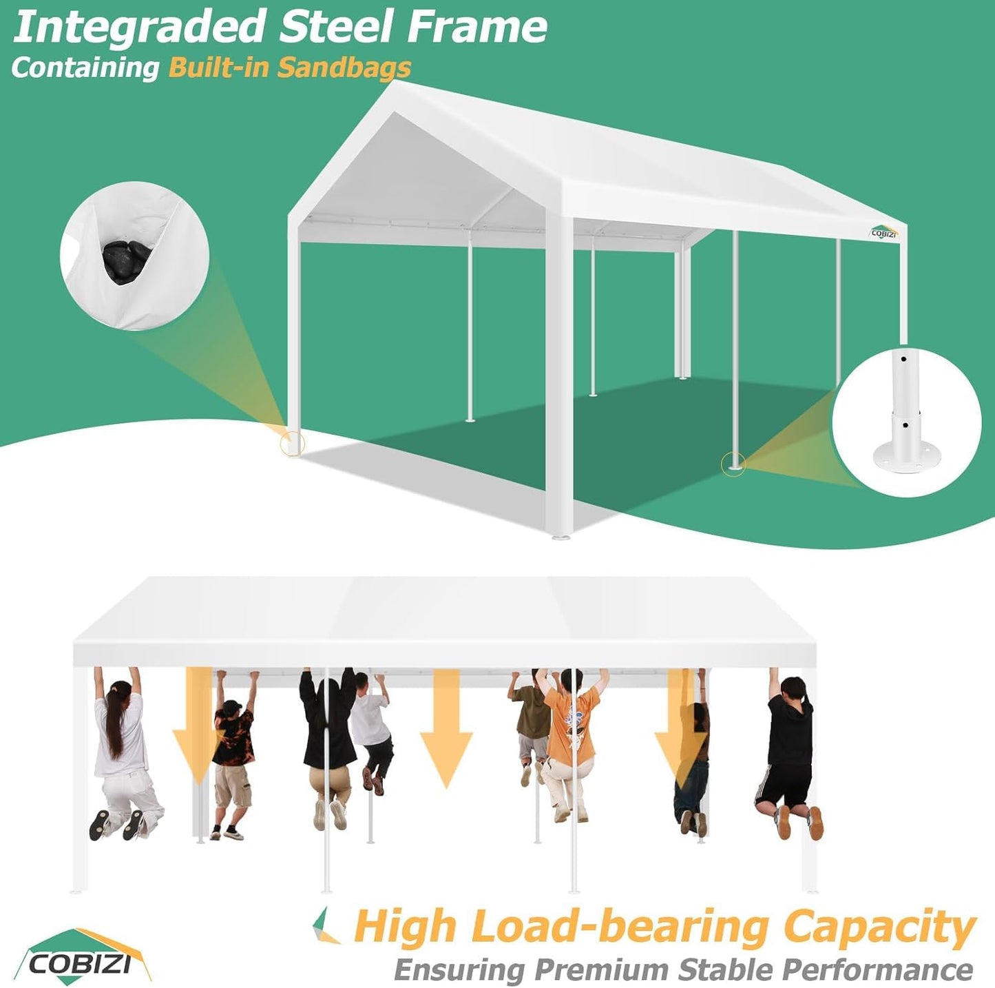 COBIZI 10x20FT Party Tent Heavy Duty for Parties, Large Outdoor Gazebo with Removable Sidewall & Built-in Sandbag, Powder Coating (Better Than Galvanized), Waterproof for Church & Wedding, Pure White
