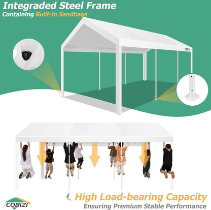 COBIZI 10x20FT Party Tent Heavy Duty for Parties, Large Outdoor Gazebo with Removable Sidewall & Built-in Sandbag, Powder Coating (Better Than Galvanized), Waterproof for Church & Wedding, Pure White