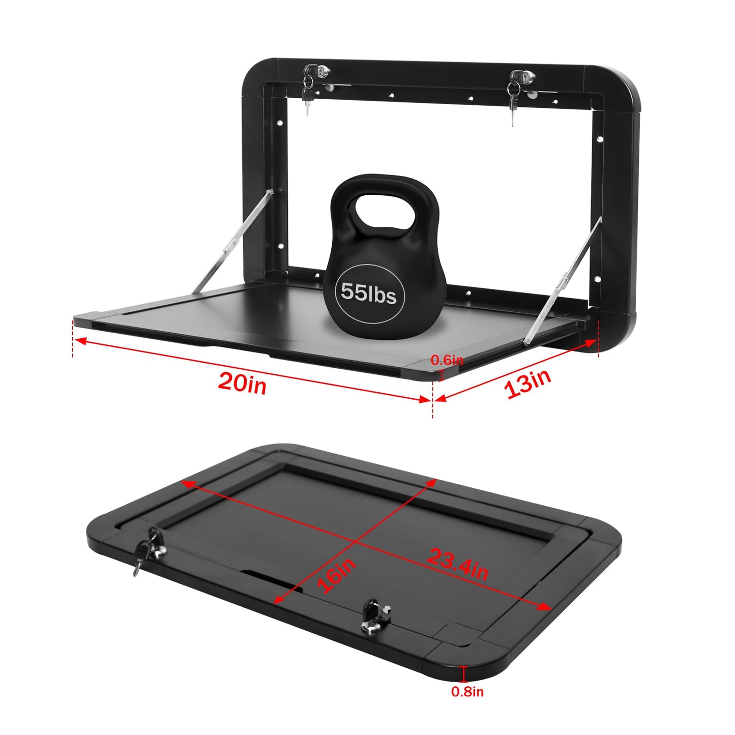 HWHongRV Foldable RV Picnic Tables Campervan Picnic Wall Mounted Table, RV Table Top Premium Aluminum Alloy Folding Wall Table Lockable Wall Table Kit, 23.4 x 16 inchs