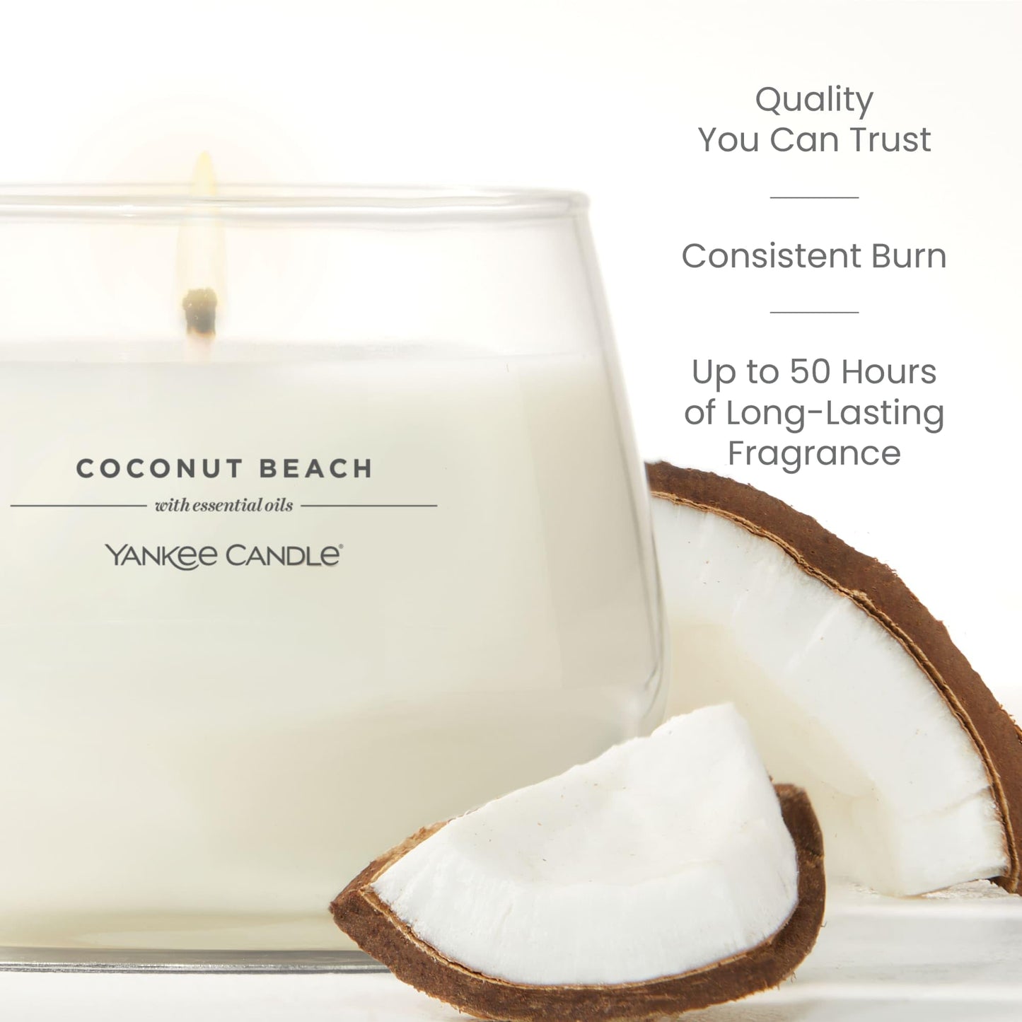 Yankee Candle Studio Scented Candle with up to 50 Hour Burn Time, Premium Plant Wax Blend for Consistent Burn, 10 oz Jar Candle with Room Filling Fragrance, Coconut Beach (Pack of 1)