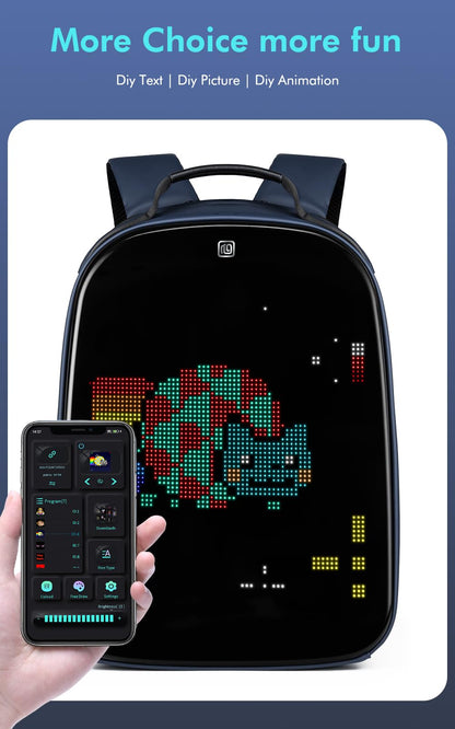 Gelrova LuminaPack X1 LED Backpack with Customizable Display, Expandable 20L to 25L, 15.6 Inch Laptop Compartment, Anti-Theft Design, Lightweight Hard Shell for Travel