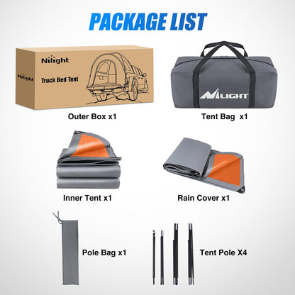Nilight Truck Bed Tent 8-8.5 FT Pickup Truck Tents with Rainfly Waterproof PU2000mm Double Layer for 2-Person Portable Full Size Long Tailgate Bed Tent for Truck Camping Outdoor Travel, Orange Grey