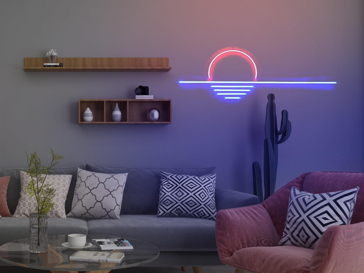 LED Decorative Lights USB Mountains Sunrise Sunset Led Neon Signs Home Decoration Wall Art Holiday Gift Brightness Adjustable 16.5''x11.8''