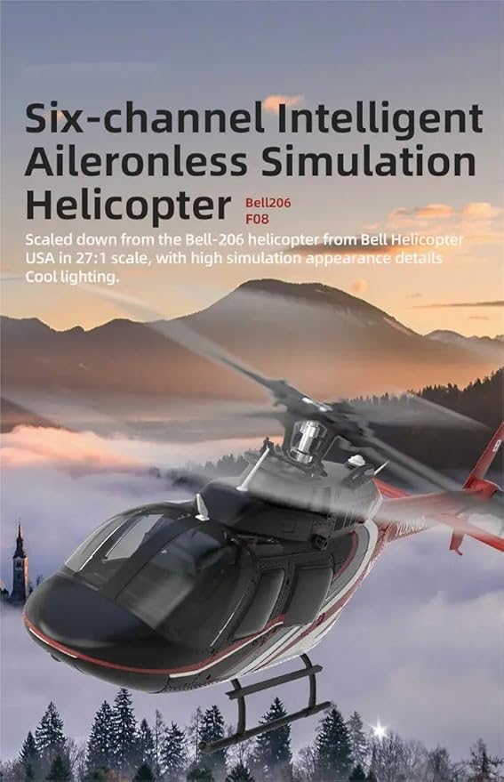 Hanll YUXIANG F08 Bell 206 RC Helicopter for Adults 1/27 2.4G 6CH Brushless Direct-Drive 6G Flybarless RC Helicopter with 6-Axis Gyro Optical Flow Positioning RTF/ 3 Battery