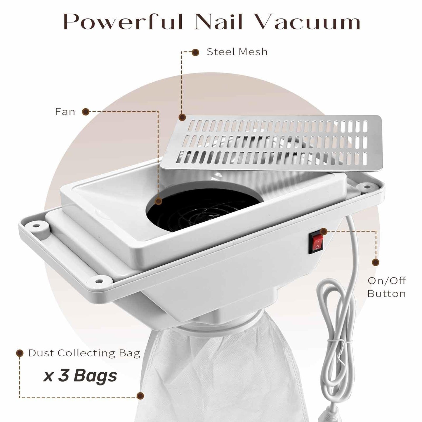 Faquenc Nail Desk with Nail Dust Collector,Portable Nail Table Rolling Manicure Table Nail Tech Travel Nail Station Professional Folding Nail Salon Table with Cacuum,Arm Rest,Lockable Wheels,Bag,White