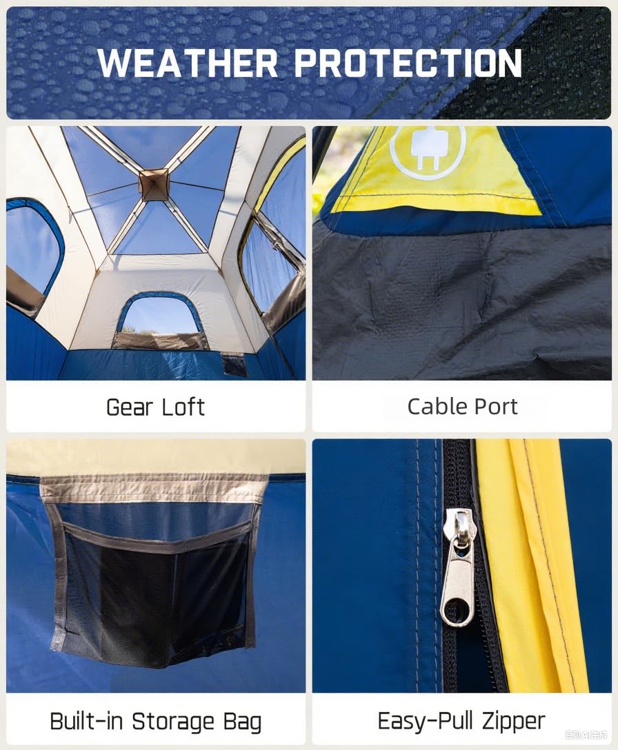 FanttikOutdoor Zeta C6 Pro Camping Tent 6 Person Instant Cabin Tent Setup in 60 Seconds with Rainfly & Windproof Portable with Carry Bag for Family Camping & Hiking, Upgraded Ventilation, Navy Blue