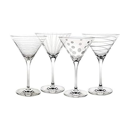 Mikasa Cheers 10-Ounce Martini Glasses, Fun Etched Designs, Durable Clear Glass Cocktail Glassware, Set of 4, Perfect for Entertaining and Gifting