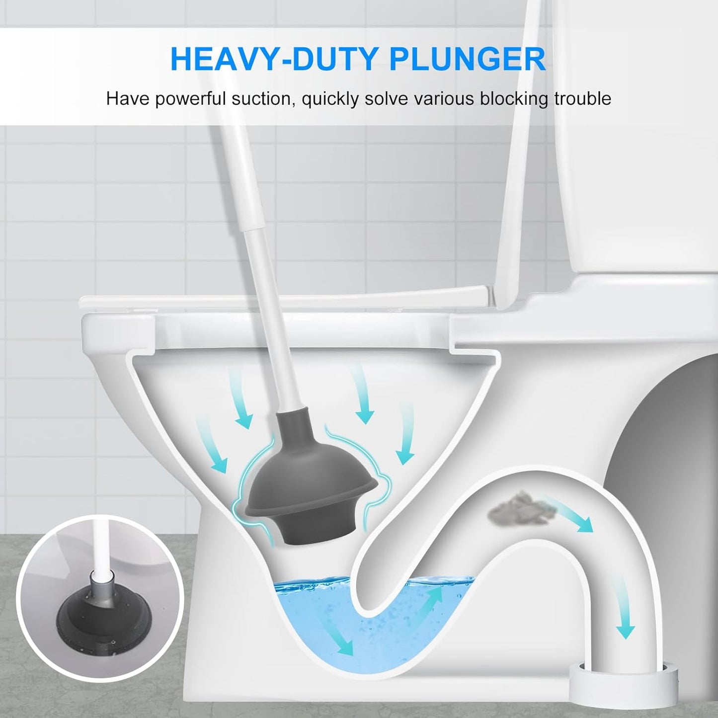 SetSail Toilet Brush and Plunger Set | Heavy-Duty Bathroom Cleaning Tools - 2 Pack, White