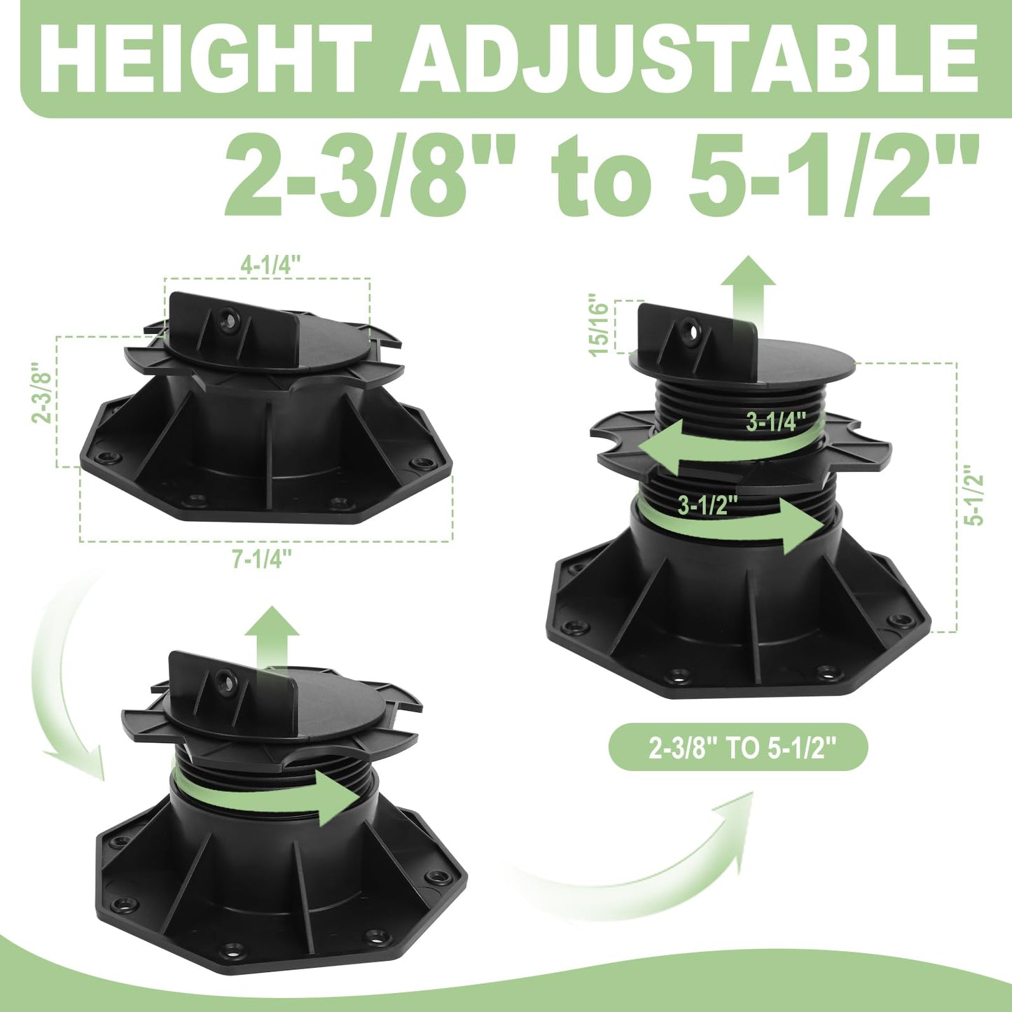 24Pack Adjustable Deck Support Pedestal, Deck Foundation Support Base for Floating Deck Platform, Deck Blocks Adjustable Deck Plastic Supports Pedestal Paver 2-3/8" to 5-1/2" by MCCKLE