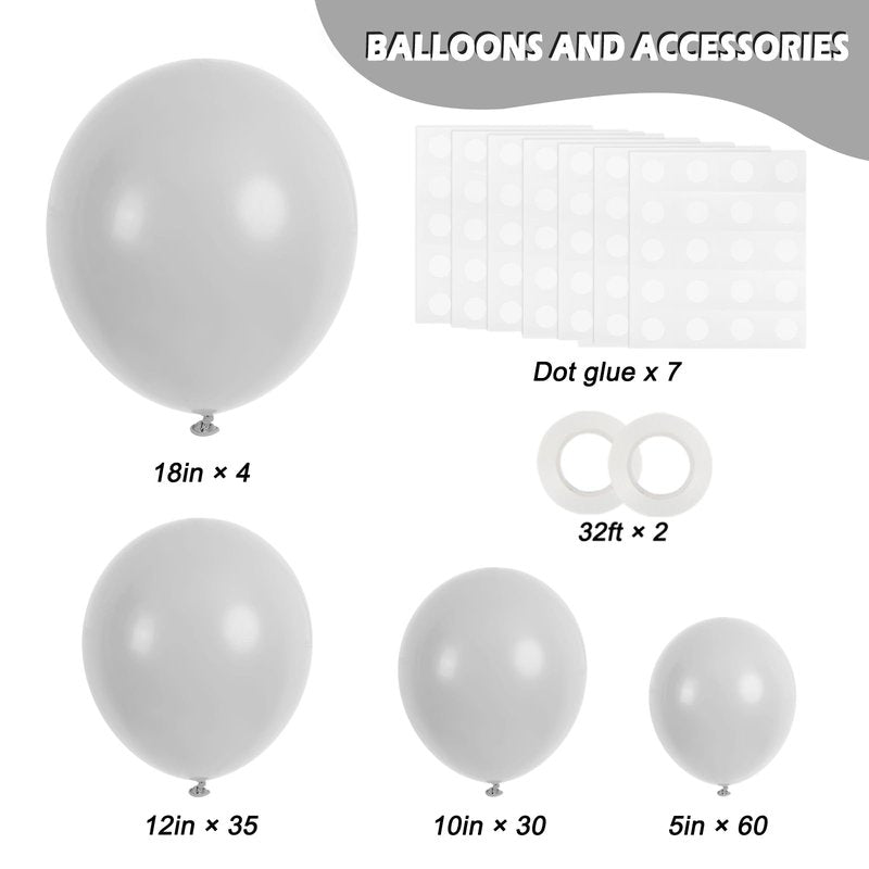 RUBFAC 129pcs Gray Balloons Different Sizes 18 12 10 5 Inches Matte Grey Latex Balloon Garland Arch Kit for Birthday Party Graduation Baby Shower Wedding Holiday Decoration