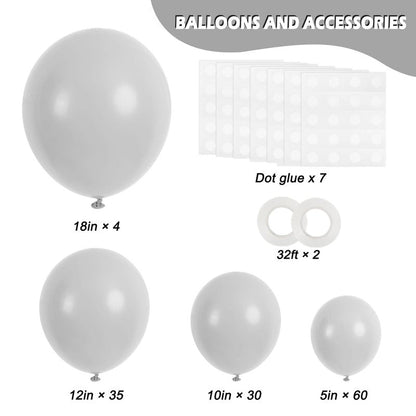 RUBFAC 129pcs Gray Balloons Different Sizes 18 12 10 5 Inches Matte Grey Latex Balloon Garland Arch Kit for Birthday Party Graduation Baby Shower Wedding Holiday Decoration