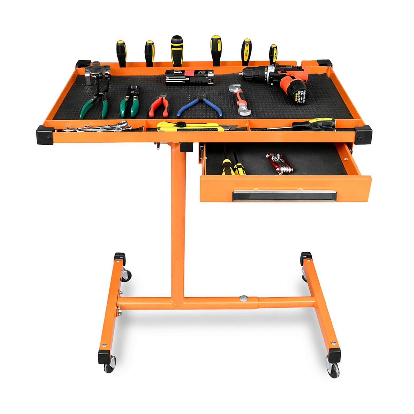 A A IN LT018 Heavy Duty Adjustable Work Table with Drawers, Rolling Tool Tray on Wheels of 220lbs Capacity, Mobile Service Tray for Mechanic