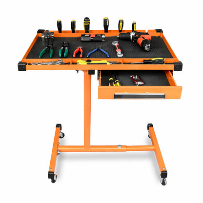 A A IN LT18 Heavy Duty Adjustable Work Table with Drawer for Mechanic,220lbs Capacity Rolling Tool Tray Table with Wheels Orange