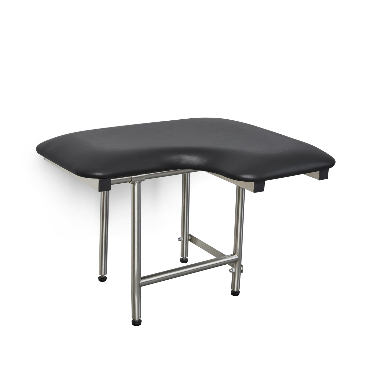 32" x 22.5" Black Padded Wall Mount Folding Left-Handed Transfer Bench Shower Seat with Legs, ADA Compliant