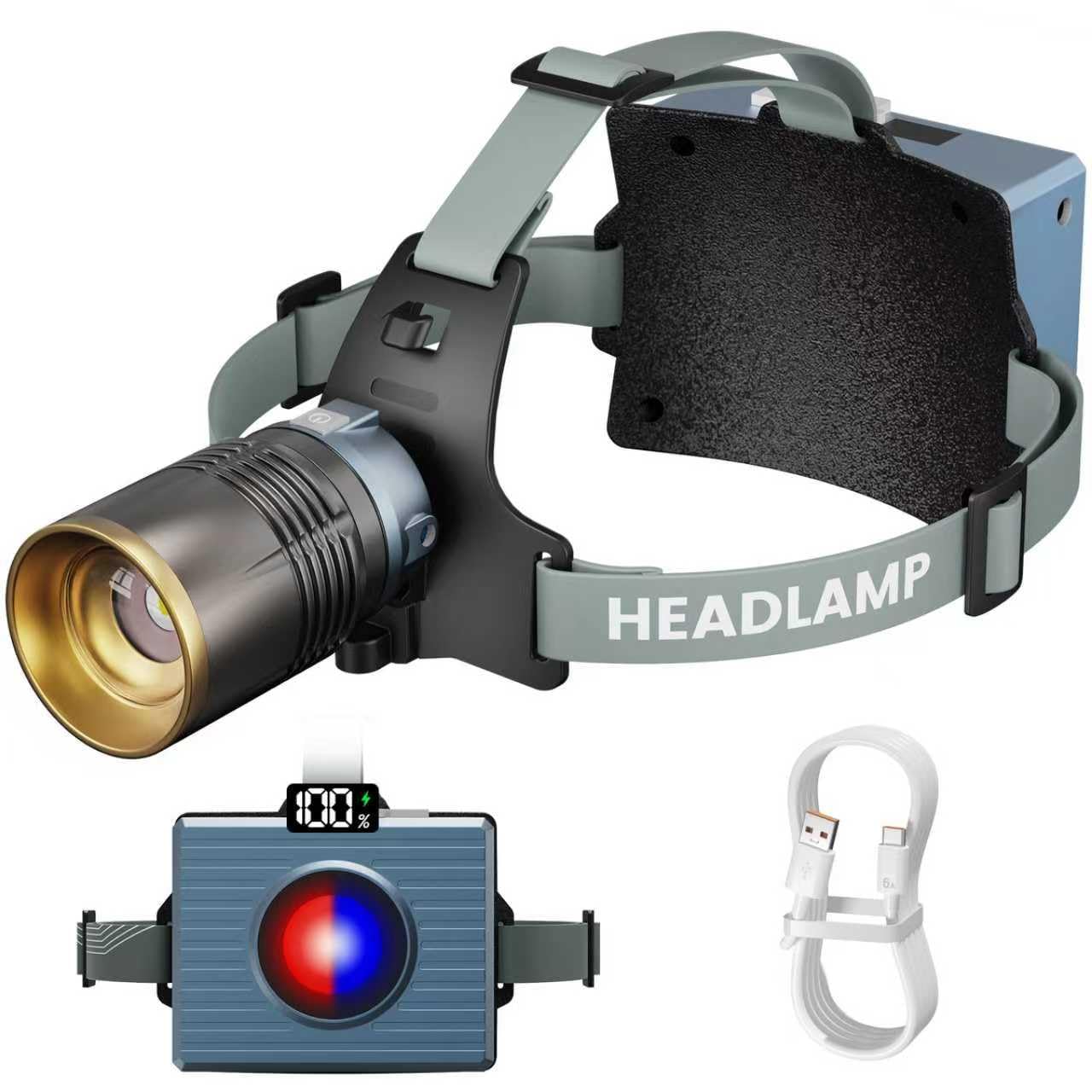 Rechargeable Headlamp Super Bright, High Lumen Zoomable / Floodlight Spotlight With 700m Beam Distance, Head Lamp Light for Search Rescue, Construction Work, Outdoor use, Emergencies, USB-C and More