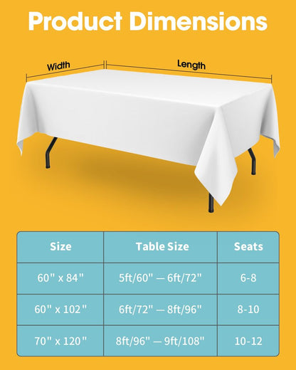 Niuara White Rectangle Table Cloth - 6 Pack, 60" x 84" Washable Polyester Tablecloth for 5FT Tables, Wrinkle-Resistant Table Cover for Weddings & Parties