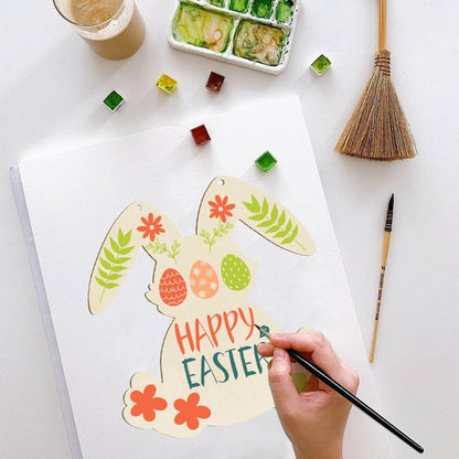 12 Pack Large Size 11" Wooden Easter Ornaments to Paint, Happy Easter Cutouts DIY Blank Bunny Unfinished Wooden Rabbit Discs for Home Crafts Hanging Spring Decoration