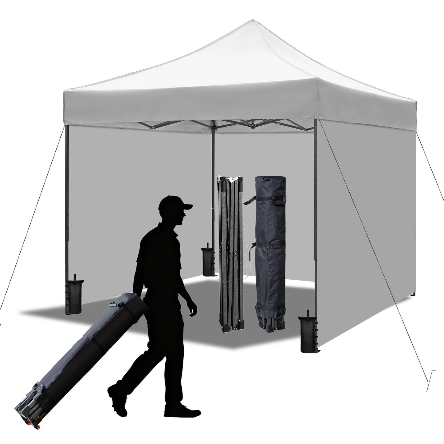 10x10 Durable Pop Up Canopy Tent with Sidewalls, Waterproof Attachable Tent Wall, Privacy Shade for Outdoor Events, Camping, Farmers Market (Light Gray)