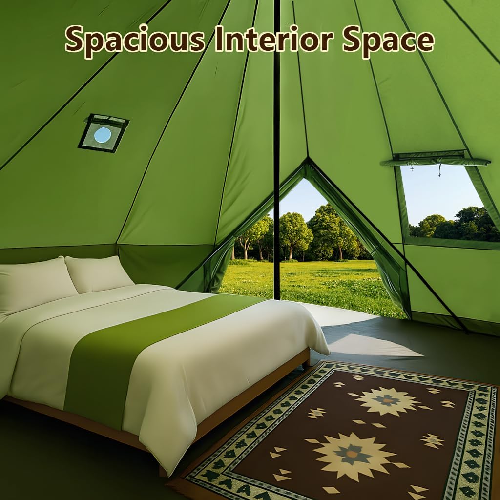 Bell Yurt Tent with Stove Jack, Waterproof Luxury 4 Season Tent 420D Oxford Cloth Green Glamping Tents for Family Outdoor Camping, Hunting, Party, All Year Living (Green Oxford 3M Yurt)