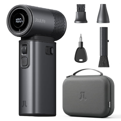 JISULIFE Portable Handheld Fan Ultra2 9000mAh, 5 IN 1, Up to 25Hrs, 100 Speed Turbo Fan, 18W Power Bank, Flashlight, Metal Shell, Travel Essentials Gifts for Men with Splash Proof Portable Case-Grey