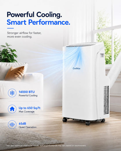 Coolblus Portable Air Conditioners 14000 BTU, Wi-Fi Smart Portable AC Unit for Room Up to 650 Sq.Ft, 3 in 1 Quiet AC with Cool/Dehumidify/Fan, Remote Control, Auto Swing, White-14000BTU-WIFI