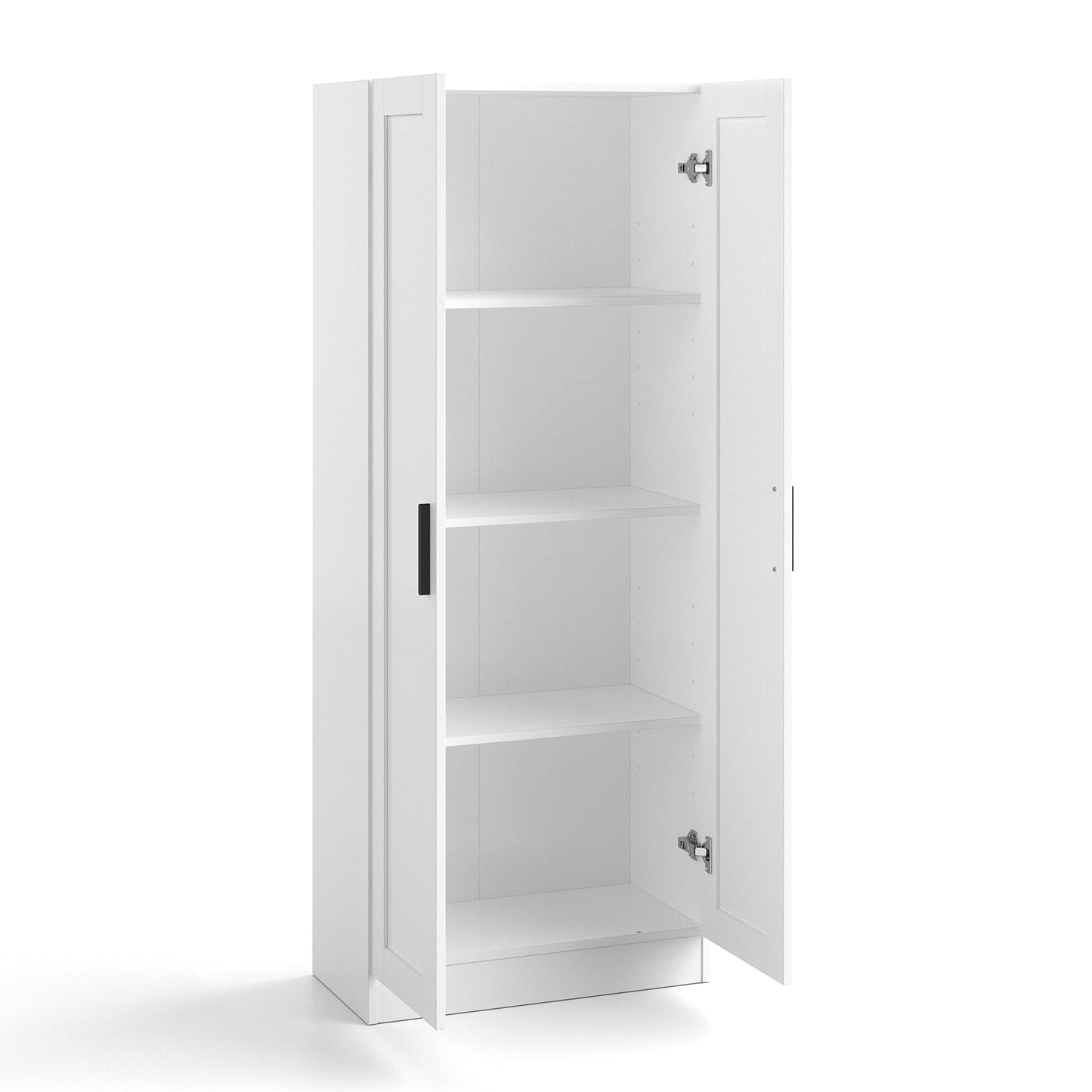 Panana Wooden Storage Cabinet, Narrow Pantry Cabinets Free Standing Tall Storage Cabinet with 2 Doors and Shelves (White)