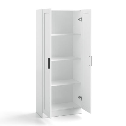 Panana Wooden Storage Cabinet, Narrow Pantry Cabinets Free Standing Tall Storage Cabinet with 2 Doors and Shelves (White)