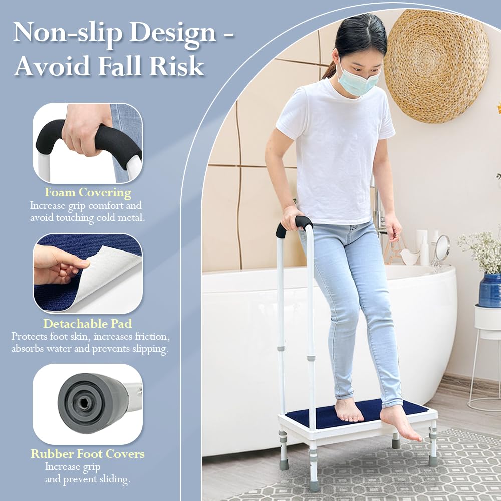 Bedside Steps for High Beds Step Stool with Handle for Elderly Adult Medical Heavy Duty Safety Stepstools for Seniors 400 Lb Capacity Non-Slip Wide Platform to Get in Bed, Car, Bathroom (Blue-21.6")
