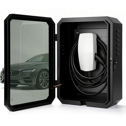 QLYYOPSK EV Charger Lock Box, Waterproof Outdoor Wall Station Enclosure, IP65 Weatherproof, 23'' x 16'' x 9'', Steel with Acrylic Window, Combination Lock & Cable Holder, for Level 2 EV Charger