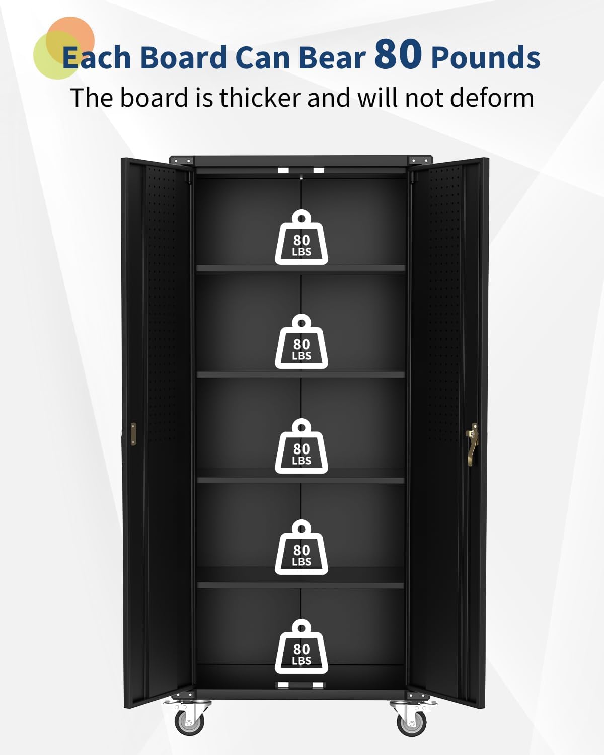 Garvee Large Metal Cabinet Two Lockable Doors Four Wheels,Four Adjustable Dividers Can Be Used As Tool File Storage Suitable for Garages Schools Gyms Offices