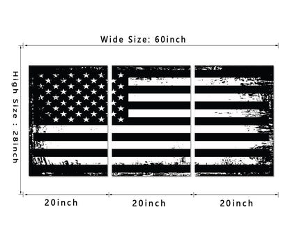 Black and White Wall Art American Flag Artwork 3 Panels Patriotic Retro USA Flag Pictures Canvas Prints Art Living Room Home Office Decor Framed Ready to Hang -20"W x 28"H x 3pcs