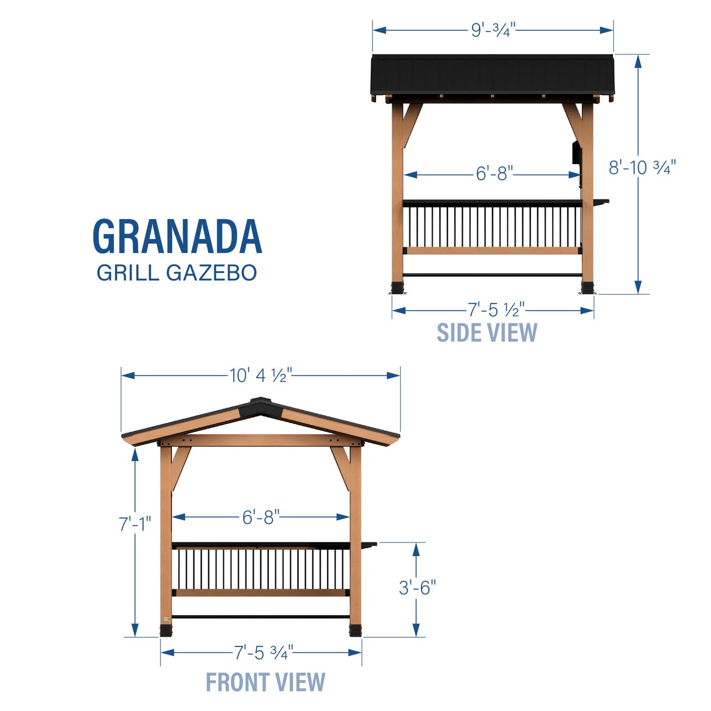 Backyard Discovery Granada 10' x 9' Cedar Wood BBQ Grill Gazebo Pavilion with Hardtop Galvanized Steel Roof, Bar Tops, Powerport, Snow Support, Wind Resistance, Cook Station for Outdoor Patio or Deck