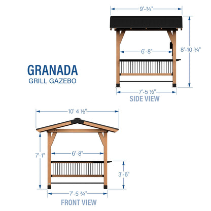 Backyard Discovery Granada 10' x 9' Cedar Wood BBQ Grill Gazebo Pavilion with Hardtop Galvanized Steel Roof, Bar Tops, Powerport, Snow Support, Wind Resistance, Cook Station for Outdoor Patio or Deck