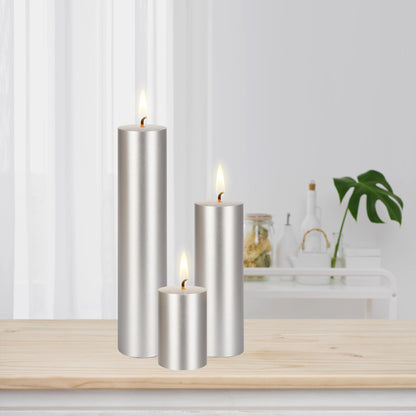 Mega Candles 1 pc Unscented Solid Silver Pillar Candles, Hand Poured Premium Wax Candle 2 Inch x 9 Inch, Home Décor, Spas, Weddings, Occasions, Party, Centerpieces, Holidays, Vigils, Prayers