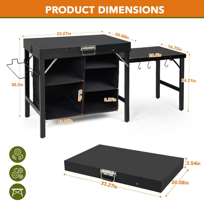 Grill Table Compatible with Blackstone Griddles, Portable Foldable Griddle Stand with Storage Shelf, Heavy Duty Camping Kitchen Table for Outdoor Cooking, BBQ, Camping and Patio, Black