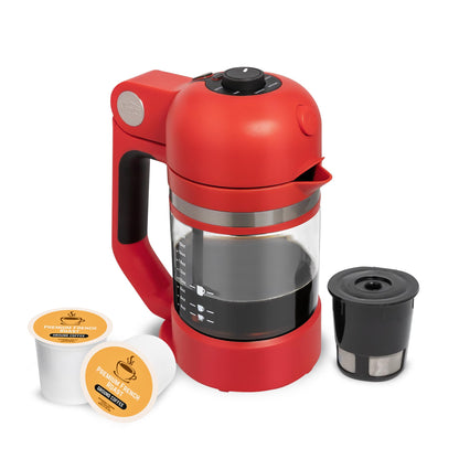 VINCI Micro Café Smallest Single-Serve Coffee Brewer | Compatible with Keurig K-Cups, K-Pods | Glass Carafe | Enclosed Brewing for Hotter Coffee | Large Capacity Reusable Filter Cup Included (Red)