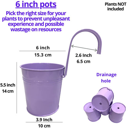 LaLaGreen Hanging Planters Outdoor -10 Pack, 6 Inch Colorful Large Metal Flower Pot, Balcony Planters Railing Hanging Herb Garden Iron Hanging Plant Buckets for Fence Rail Deck Porch Outside Wall