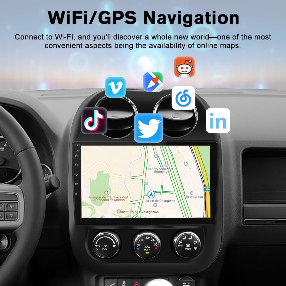 AWESAFE [4Core+64GB] Android Car Stereo for Jeep Patriot Compass 2010 2011 2012 2013 2014 2015 2016, 10" Touch Screen Radio for Jeep Compass with CarPlay Android Auto GPS 5GWiFi Included Camera